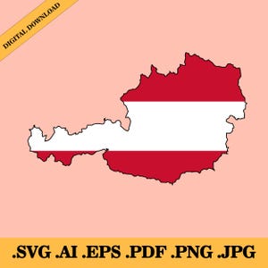Austria flag map, silhouette, badge, national flag, vector digital download, Eps, Ai, Png, Jpg, Pdf, and Svg