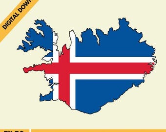 Iceland Flag Map Silhouette, Vector Icon (Digital Download)