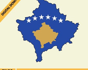 Kosovo Flag Map Silhouette: National Vector (Digital Download)