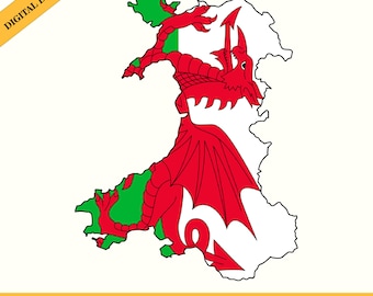 Wales Flag Map Silhouette: Vector National Symbol (Digital Download)