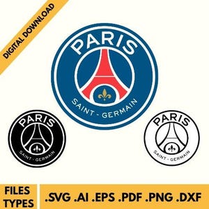 Paris Saint-Germain, PSG, Ligue 1 Logo (5 Types): Svg, Png, Ai, Eps, PDF Monochrome & Layered, Cricut Cut File, Instant Download.