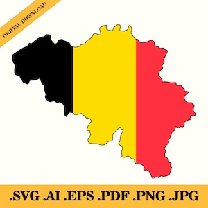 Belgium Flag Map, Silhouette, Badge, National Flag, Vector Digital Download, Eps, Ai, Png, Jpg, Pdf and Svg