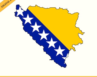 Bosnia and Herzegovina Flag Map Silhouette (Digital Download)