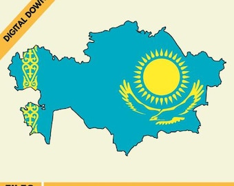 Kazakhstan Flag Map Silhouette: National Vector (Digital Download)