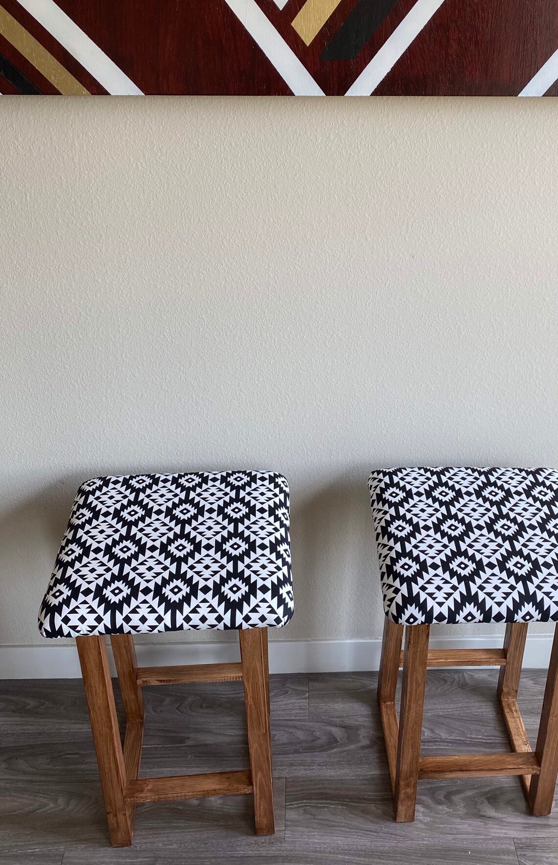 Boho bar stools tribal upholstered stools made with wood Etsy