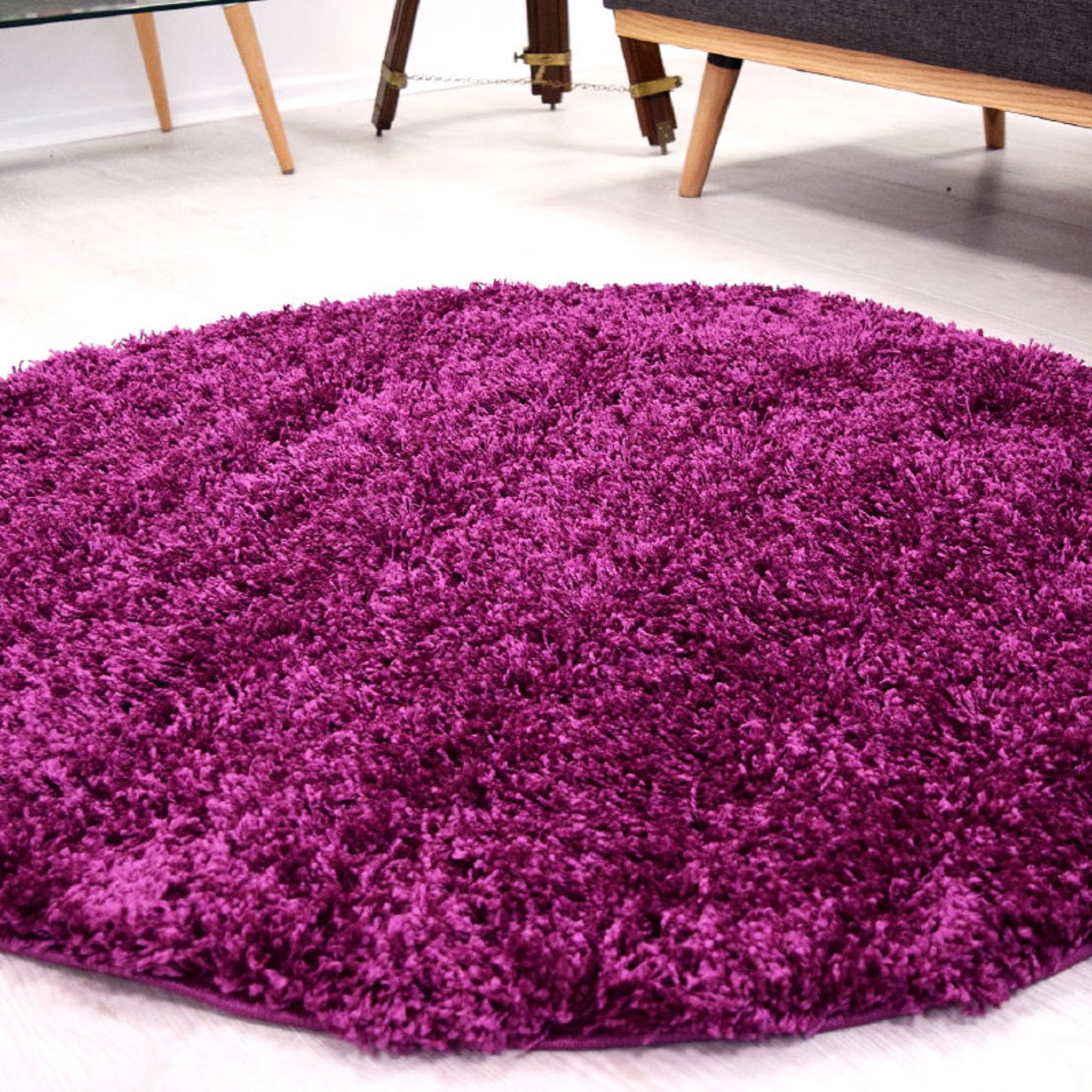 Purple Plain Circle Shaggy Rug Luxury Modern Area Rug 50mm Etsy