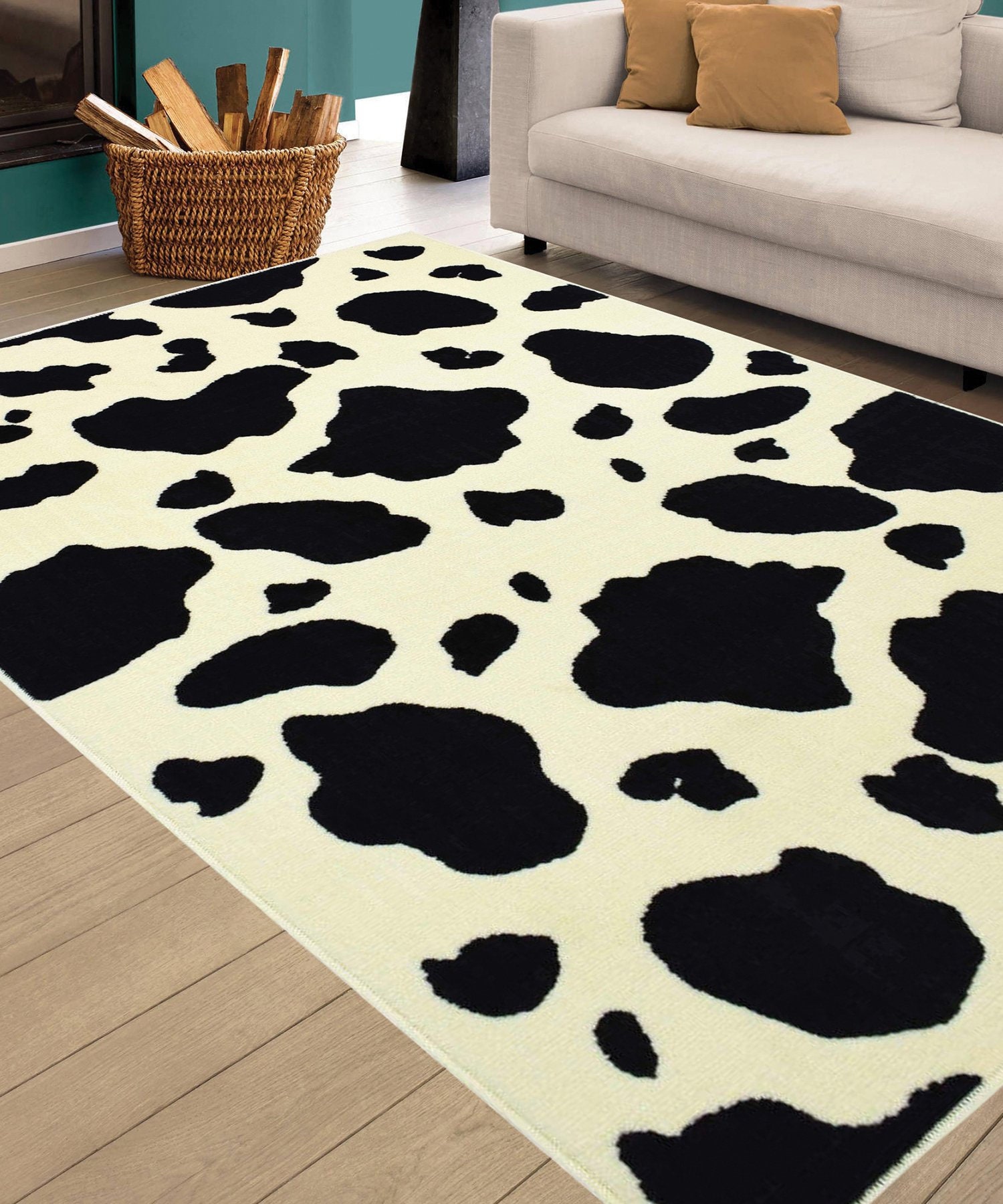 Black and Cream Cow Print Luxury Modern Area Rug 8mm Living Etsy