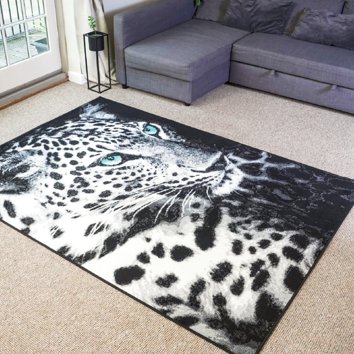 Black and White Leopard Print Modern Luxury Area Rug Mat 8mm Etsy