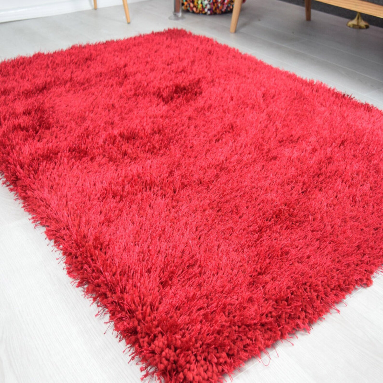 Bright Red Plain Shaggy Luxury Modern Area Rug 50mm Deep Pile Etsy