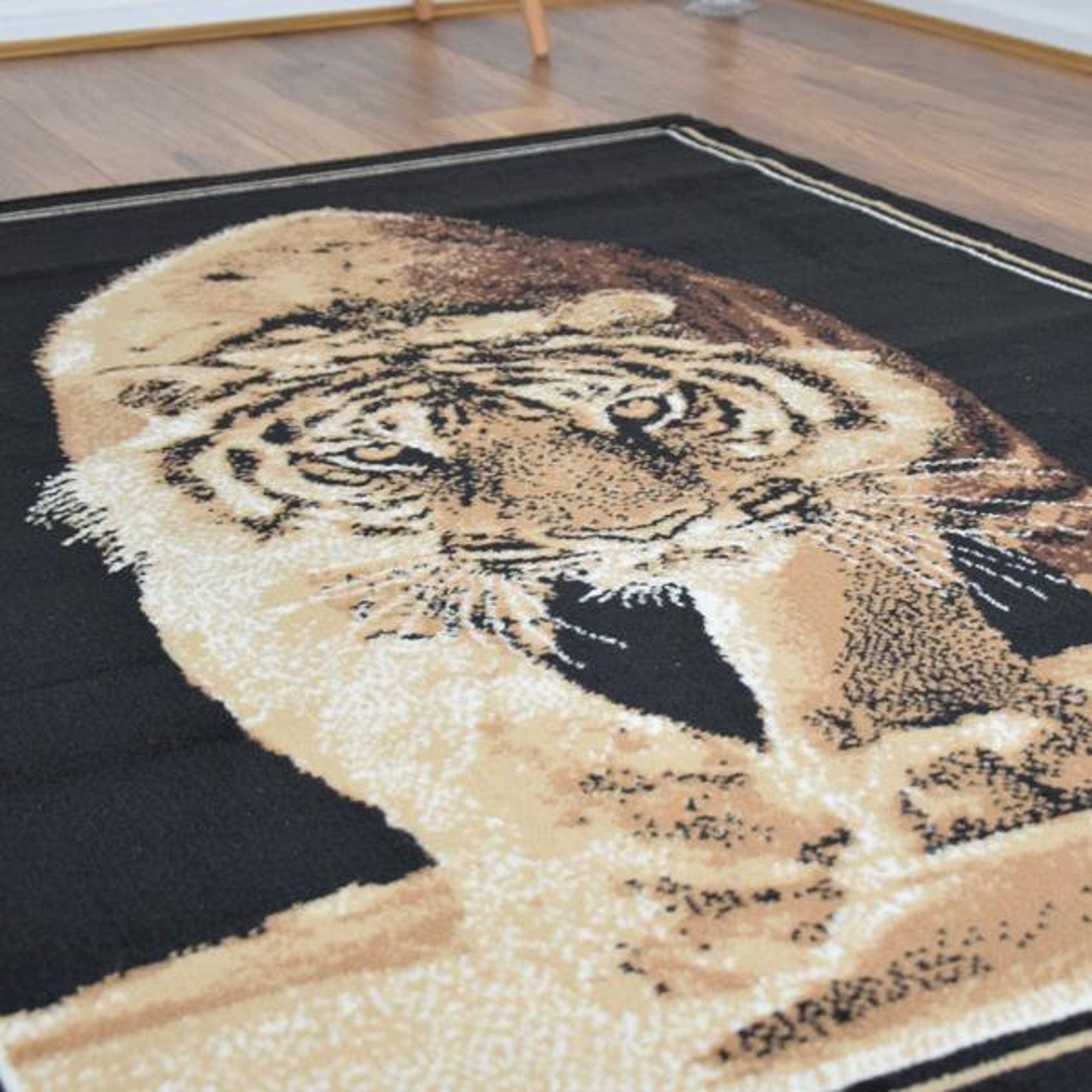 Black Walking Tiger Animal Print Luxury Area Rug 8mm Living Etsy