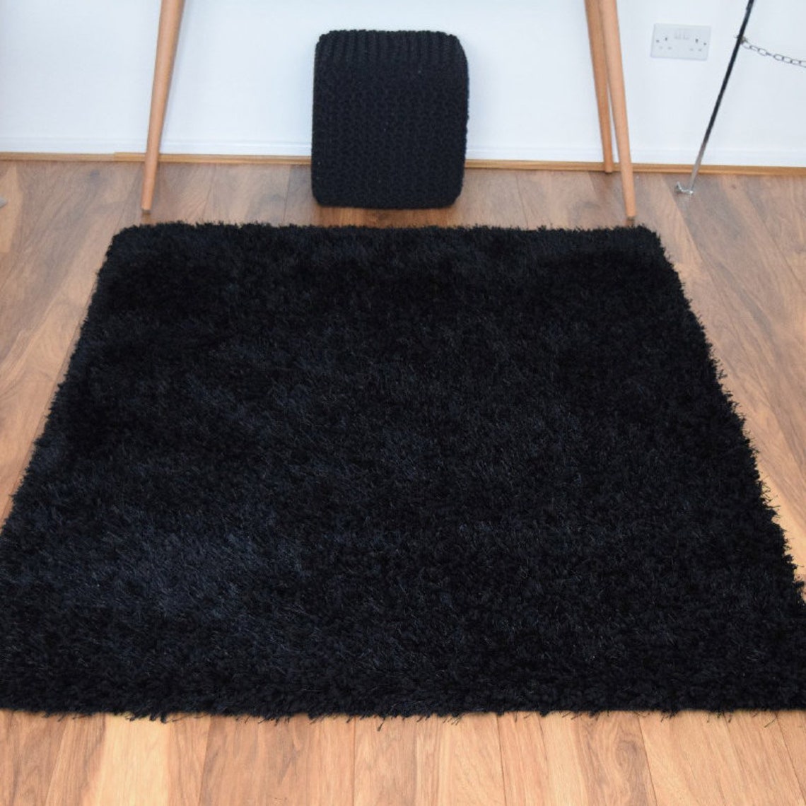 Black Solid Shaggy Luxury Modern Area Rug 50mm Deep Pile Etsy