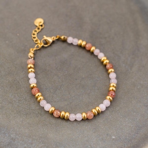 Pink pearl bracelet, handmade bracelet with pink natural stones and stainless steel beads, bracelet with pink pearls, Mother&#39;s Day gift, MadeByResa