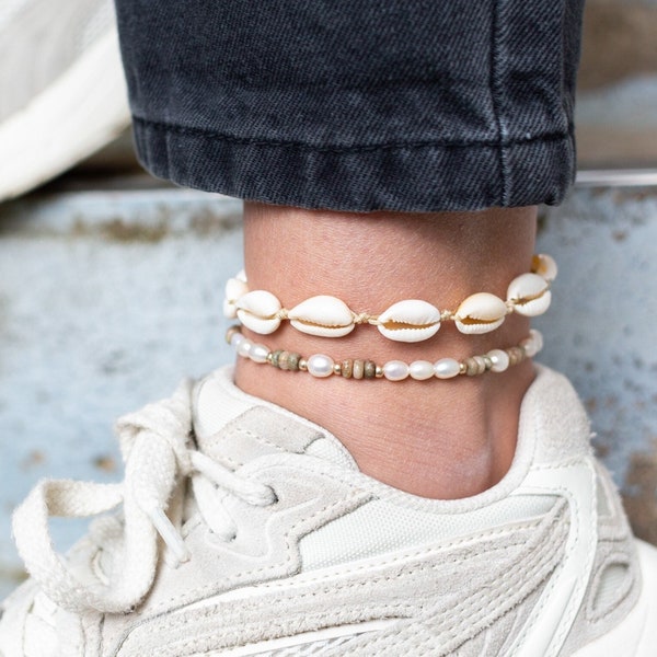 Anklet with freshwater pearls and natural stones, anklet gold, silver, anklet Boho, MadeByResa