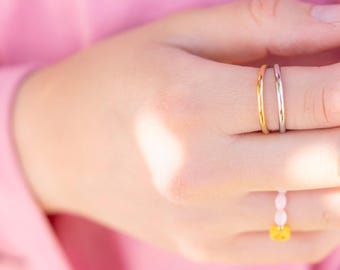Verstelbare dubbele ring van roestvrij staal in goud en zilver, ringmaat verstelbaar, minimalistisch design.