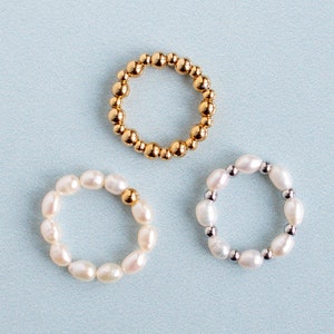 Pearl rings, freshwater pearl ring, pearl ring gold, silver, pearl ring elastic, MadeByResa