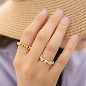 Boho Perlenringe – aus Süßwasserperlen & Edelstahl-Perlen, wasserfest, elastisch | Ring-Stack in Gold oder Silber