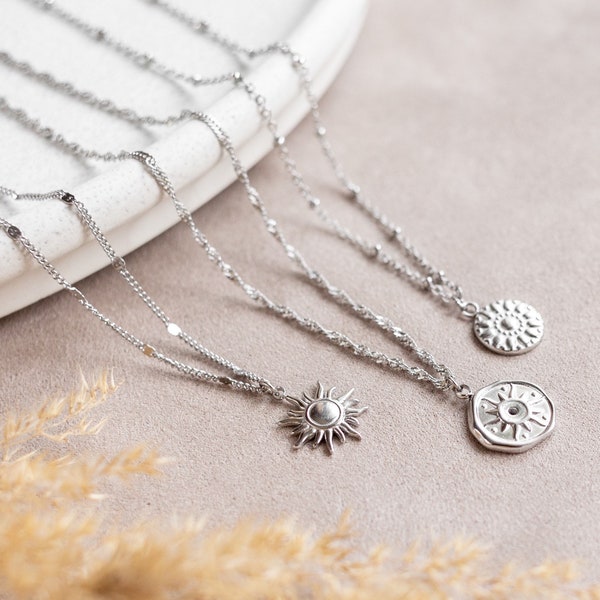 Silberkette mit Anhänger, Silberkette Sonne, Blume, filigrane Halskette Silber, MadeByResa