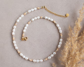 Süßwasserperlenkette, Perlenkette bunt, Halskette mit Perlen, Pearl Necklace, MadeByResa
