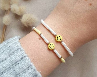 Smiley Perlenarmband, Smiley Armband Gold, Perlenarmband bunt, MadeByResa