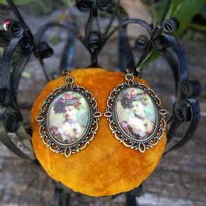 victorian cameo earrings, pendant earrings, dangle earrings, vintage jewelry