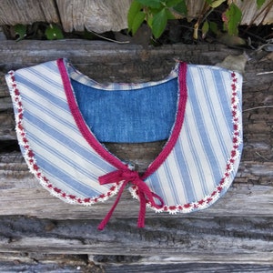 blue/white/red peter pan collar, removable collar, detachable collar, faux collar, vintage collar