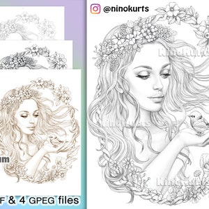 Adult coloring page - coloring Illustration - Printable Instant Download - Grayscale - Line Art