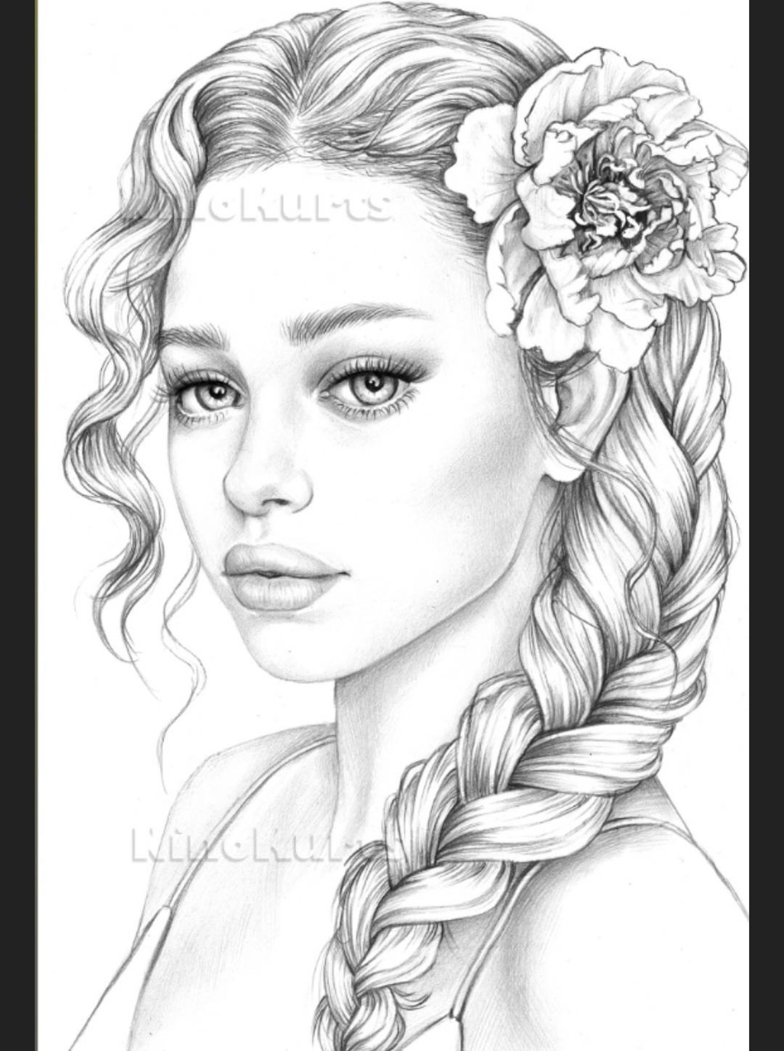 Floral Girl Portrait Coloring Page to Download JPEG and PDF Etsy