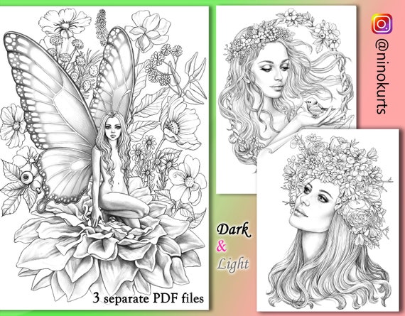 Sets of Coloring Pages, Beauties, Download Grayscale Portraits