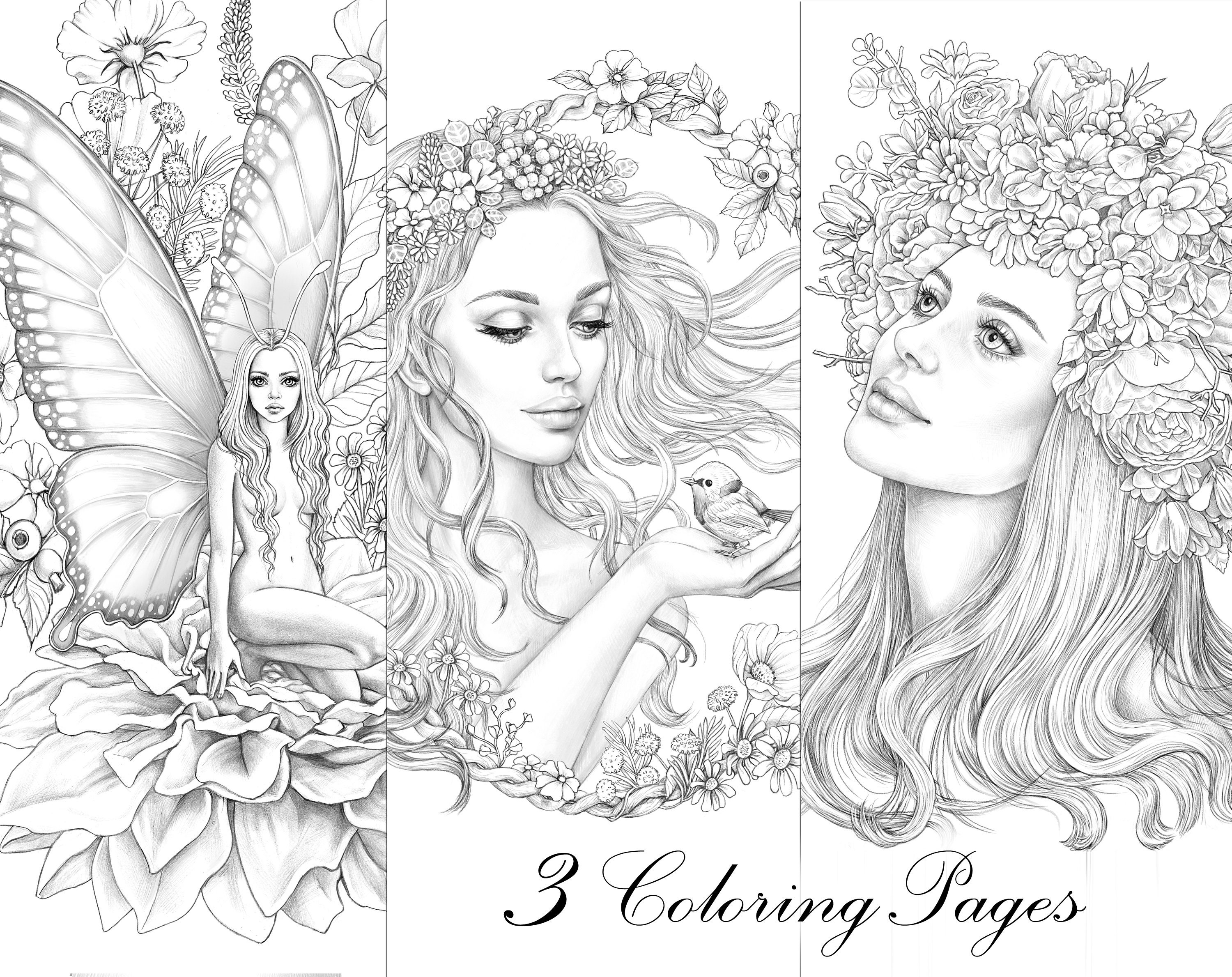 Sets of Coloring Pages Beauties Download Grayscale - Etsy UK