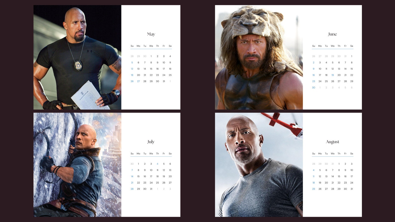 Dwayne Johnson 2024 Calendar Printable Etsy Australia