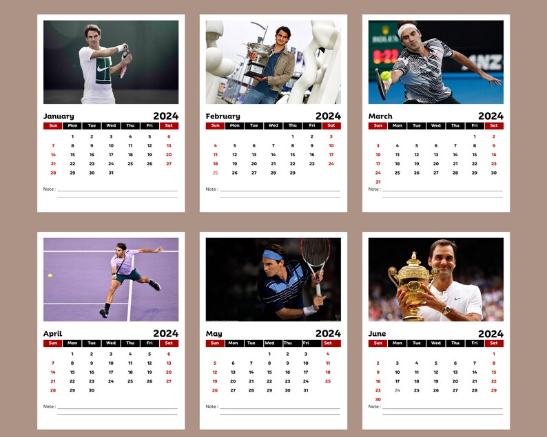 Roger Federer 2025 Calendar Etsy