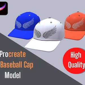 Gorra de béisbol 3D Procreate / Maqueta de gorra 3D / Gorra de béisbol 3D Procreate