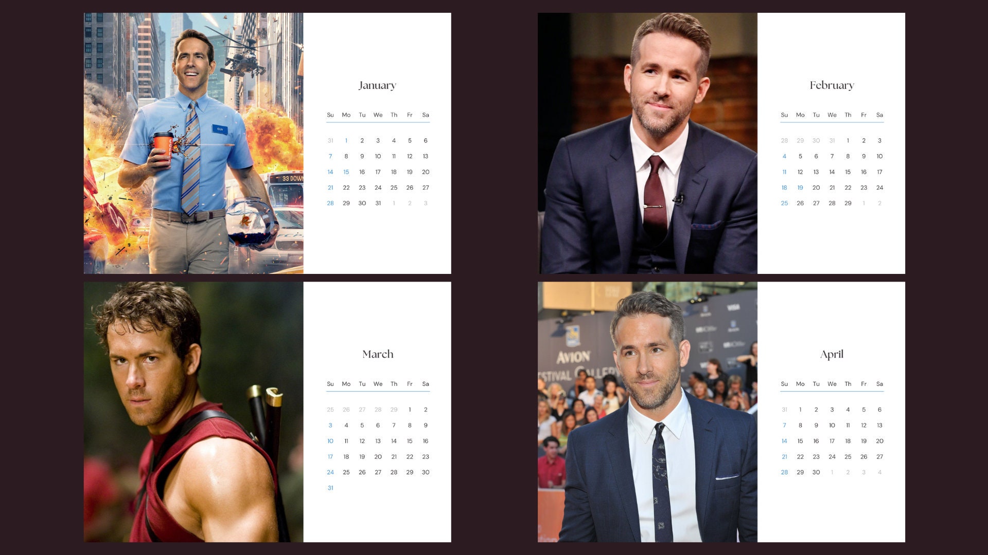 Ryan Reynolds 2024 Calendar - Etsy