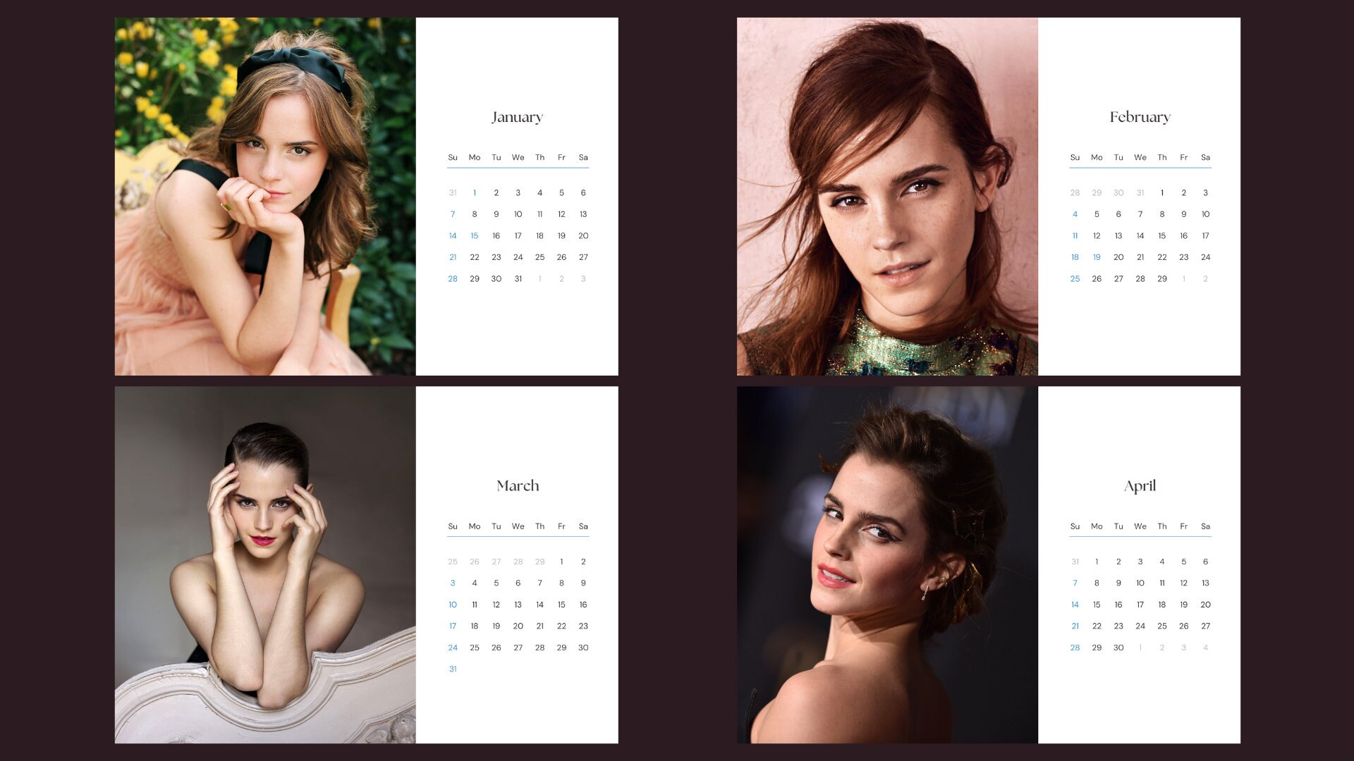 Emma Watson 2024 Calendar Printable Etsy Israel