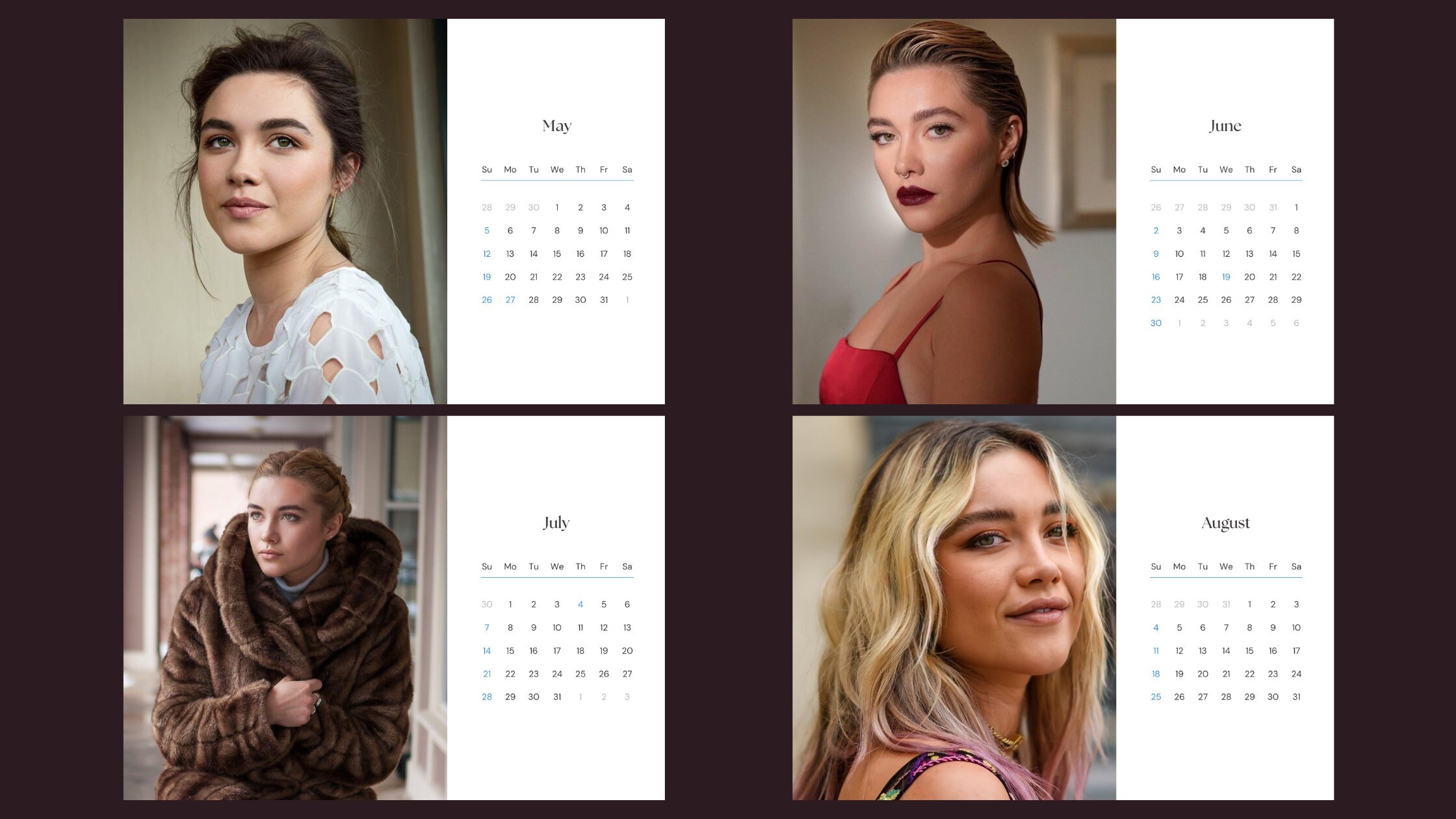 Florence Pugh 2024 Calendar Printable Etsy