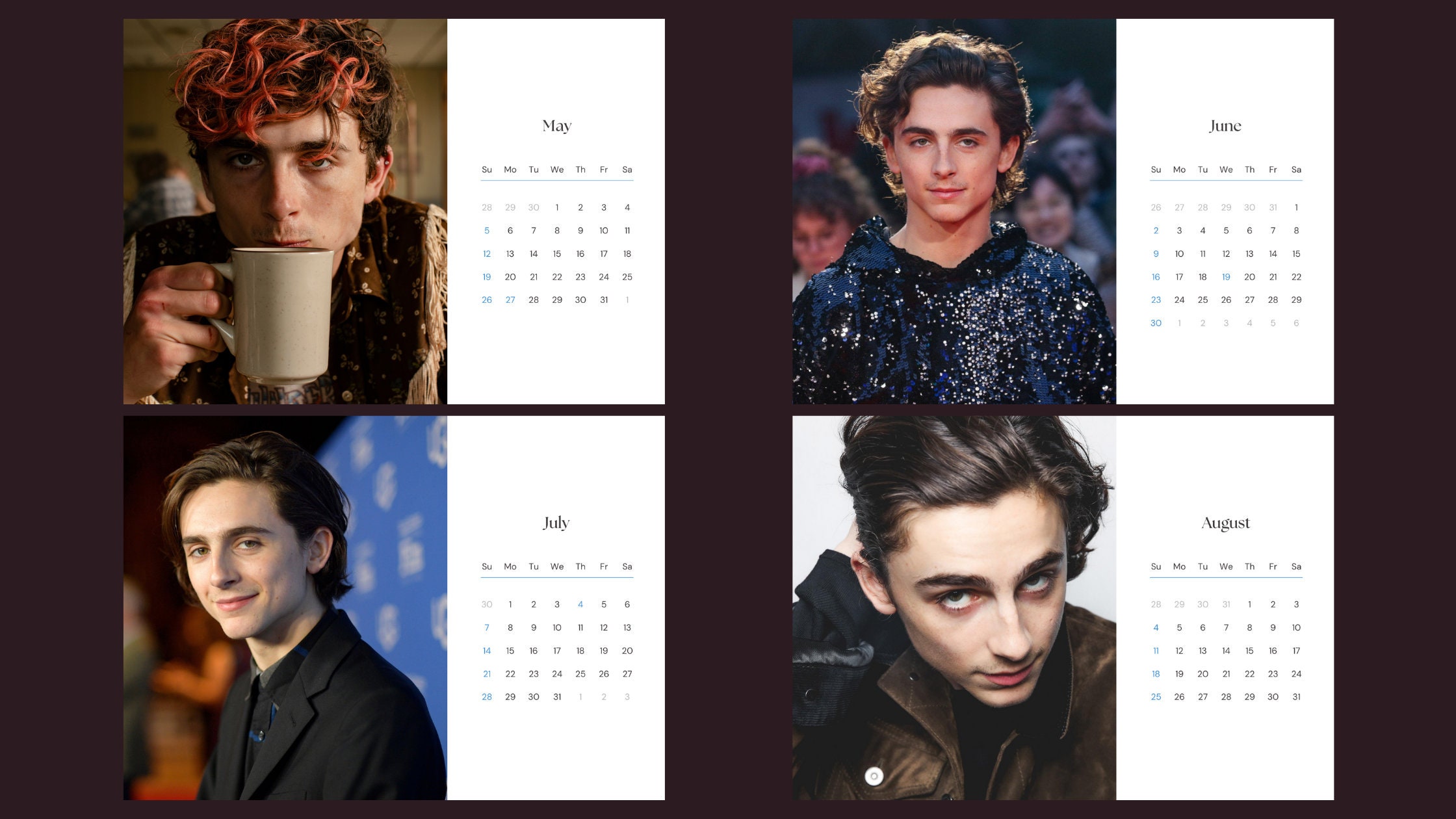 Timothee Chalamet 2024 Calendar Etsy UK