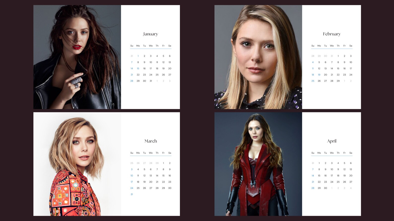 Elizabeth Olsen 2024 Calendar Printable - Etsy