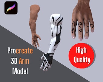 Procreate 3D tatoo model Male Arm and Hand  | 3D Male Arm and Hand mockup | Procreate 3D model body