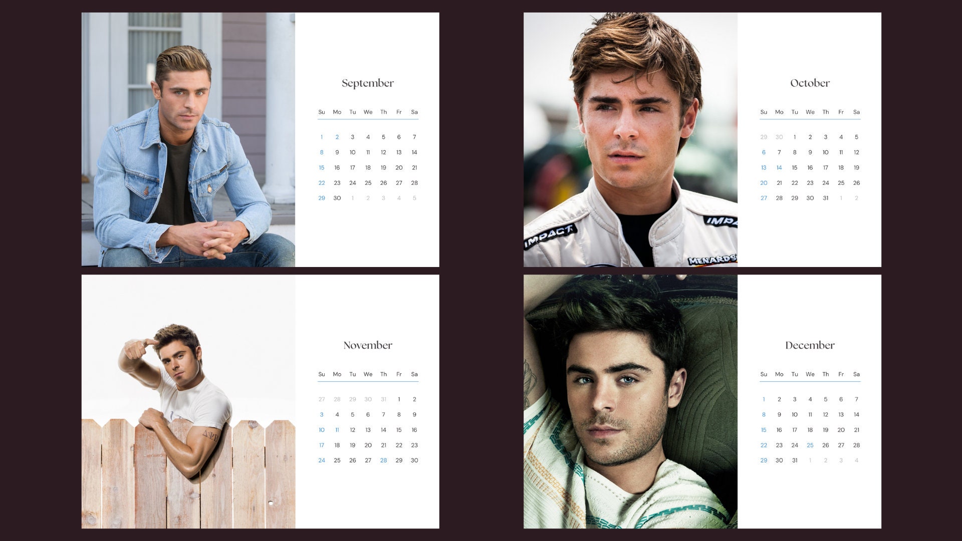 Zac Efron 2024 Calendar Printable Etsy Australia