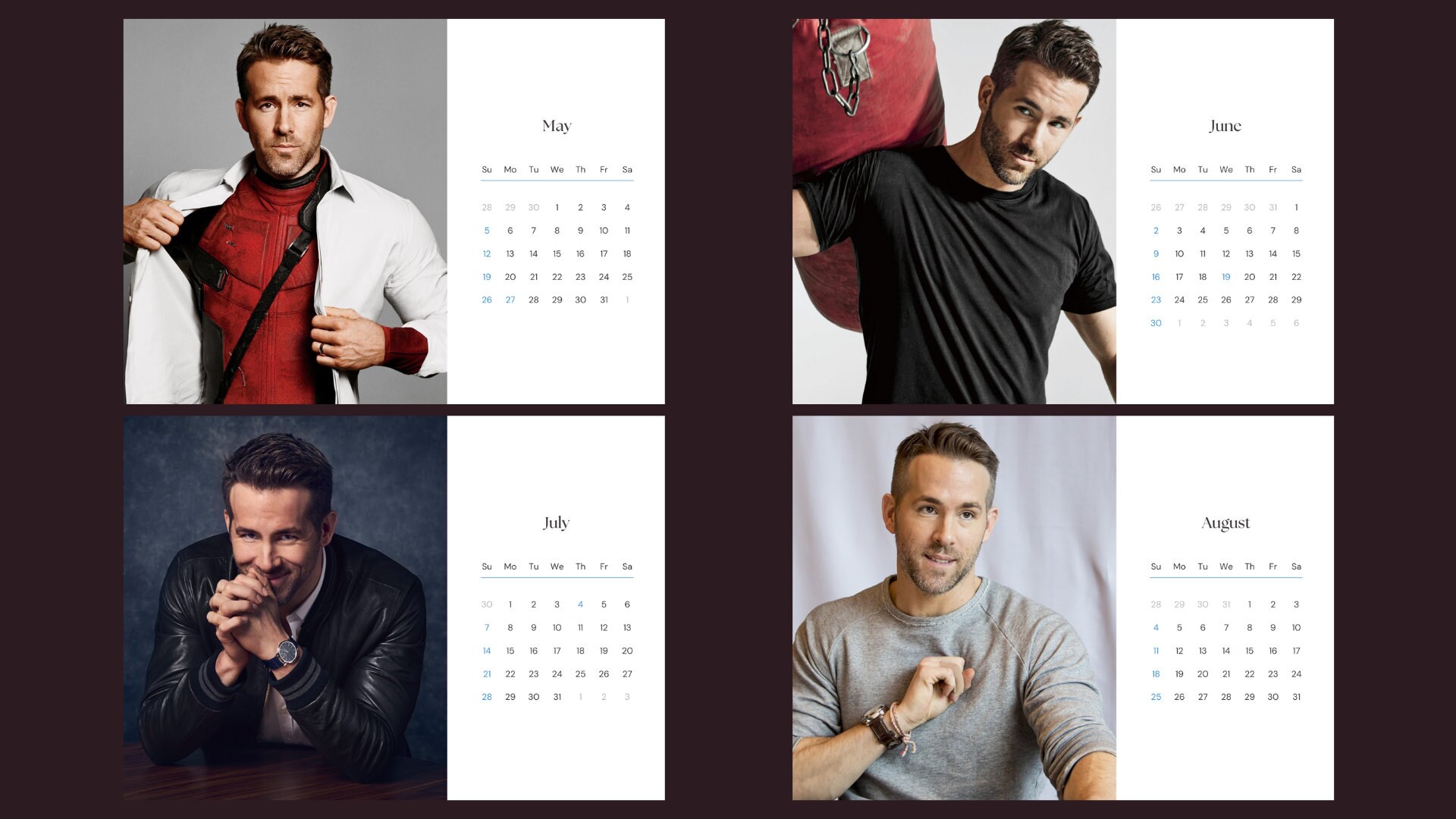 Ryan Reynolds 2024 Calendar Printable Etsy Canada