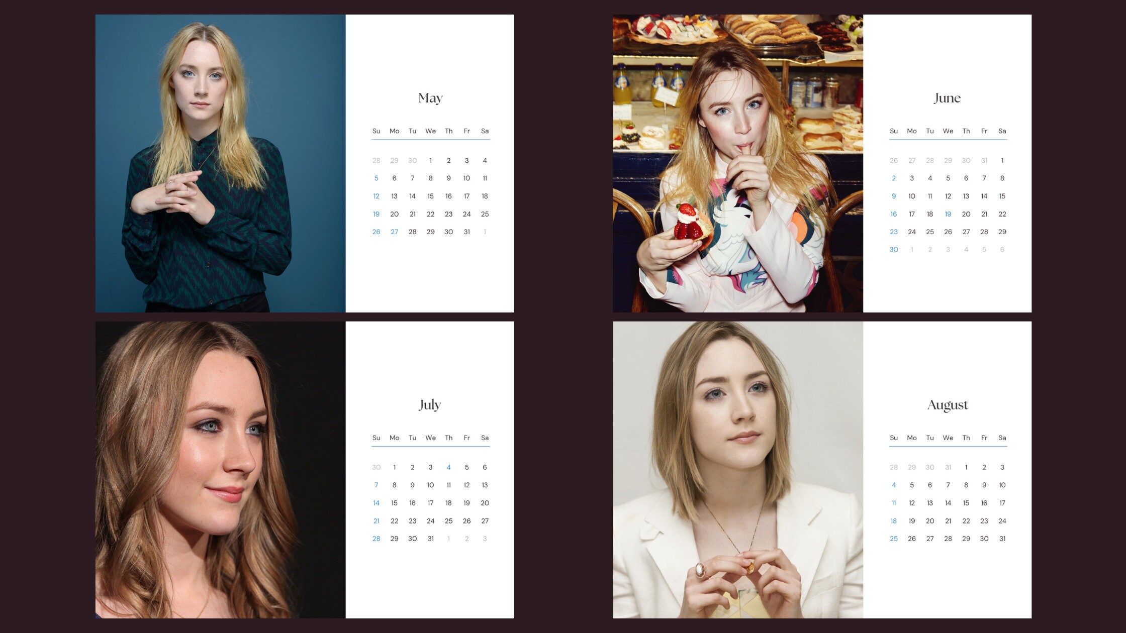 Saoirse Ronan 2024 Calendar Etsy