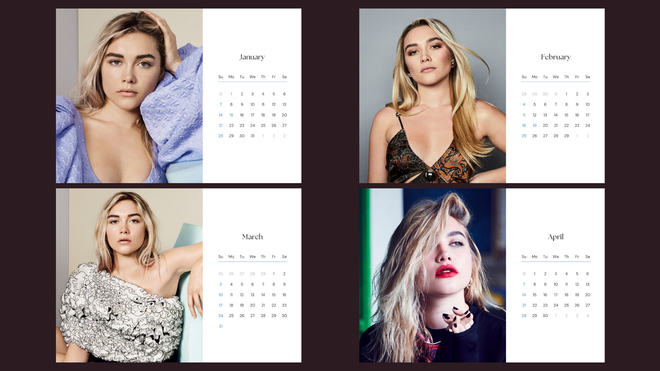 Florence Pugh 2024 Calendar Printable Etsy México