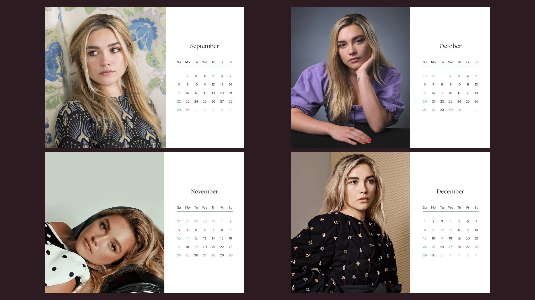 Florence Pugh 2024 Calendar Printable Etsy