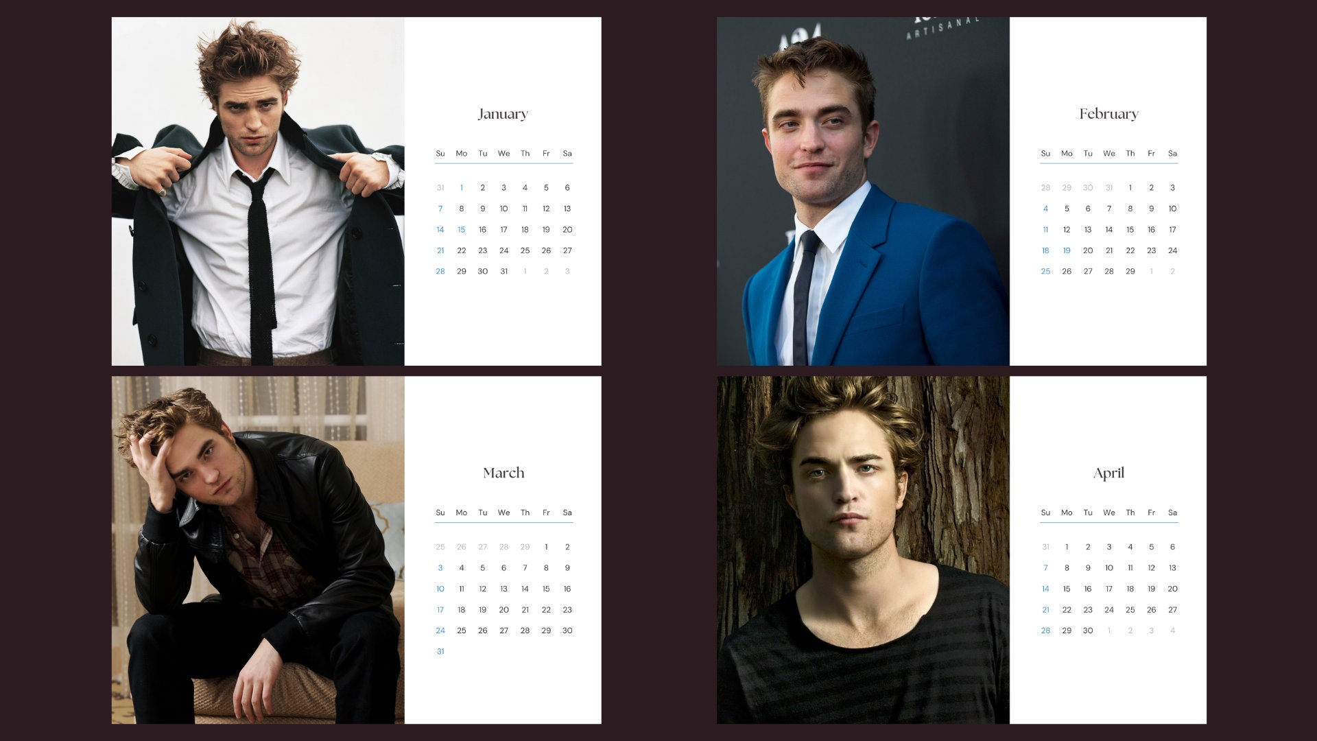 Robert Pattinson 2024 Calendar Printable Etsy