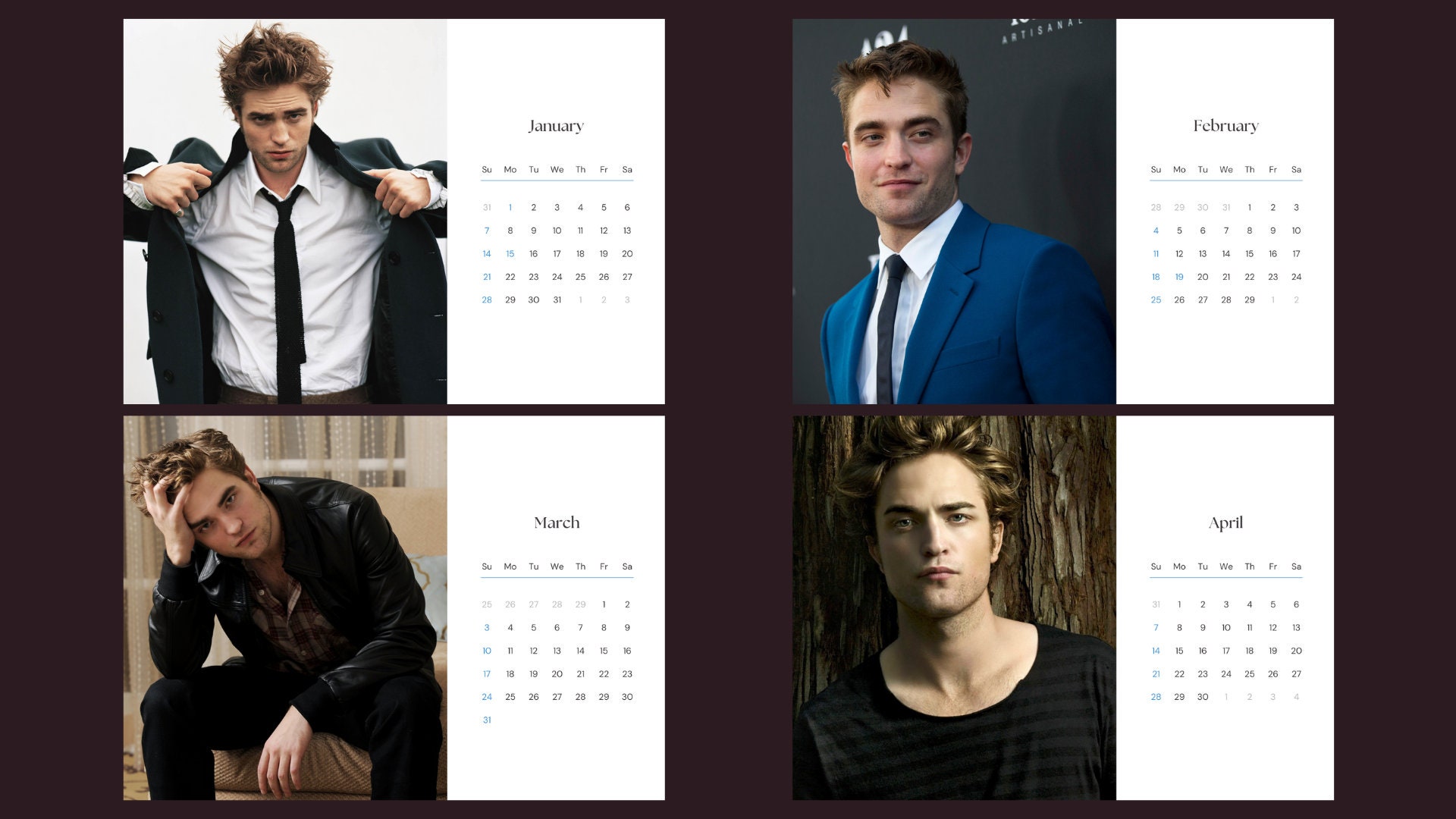 Robert Pattinson 2025 Calendar Printable Etsy
