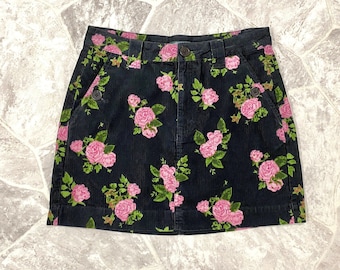 Corduroy Black Skirt With Pockets Floral Pattern Brand New With Tag Sizes 2 & 00 Womens
