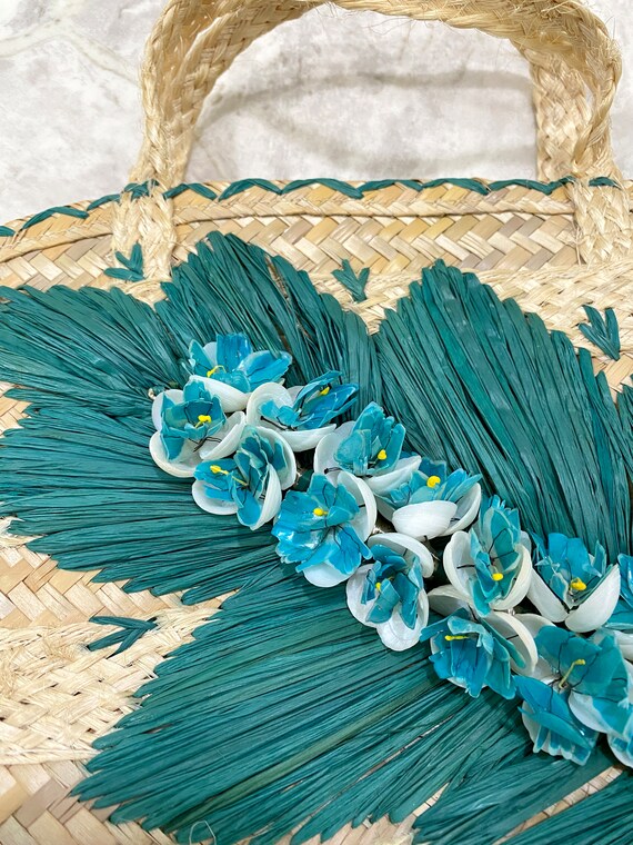 Mid Century Woven Straw Rattan Purse With Real Seashe… Gem