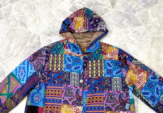 Boho Patchwork Design Jacket / Coat With Hood - image 6