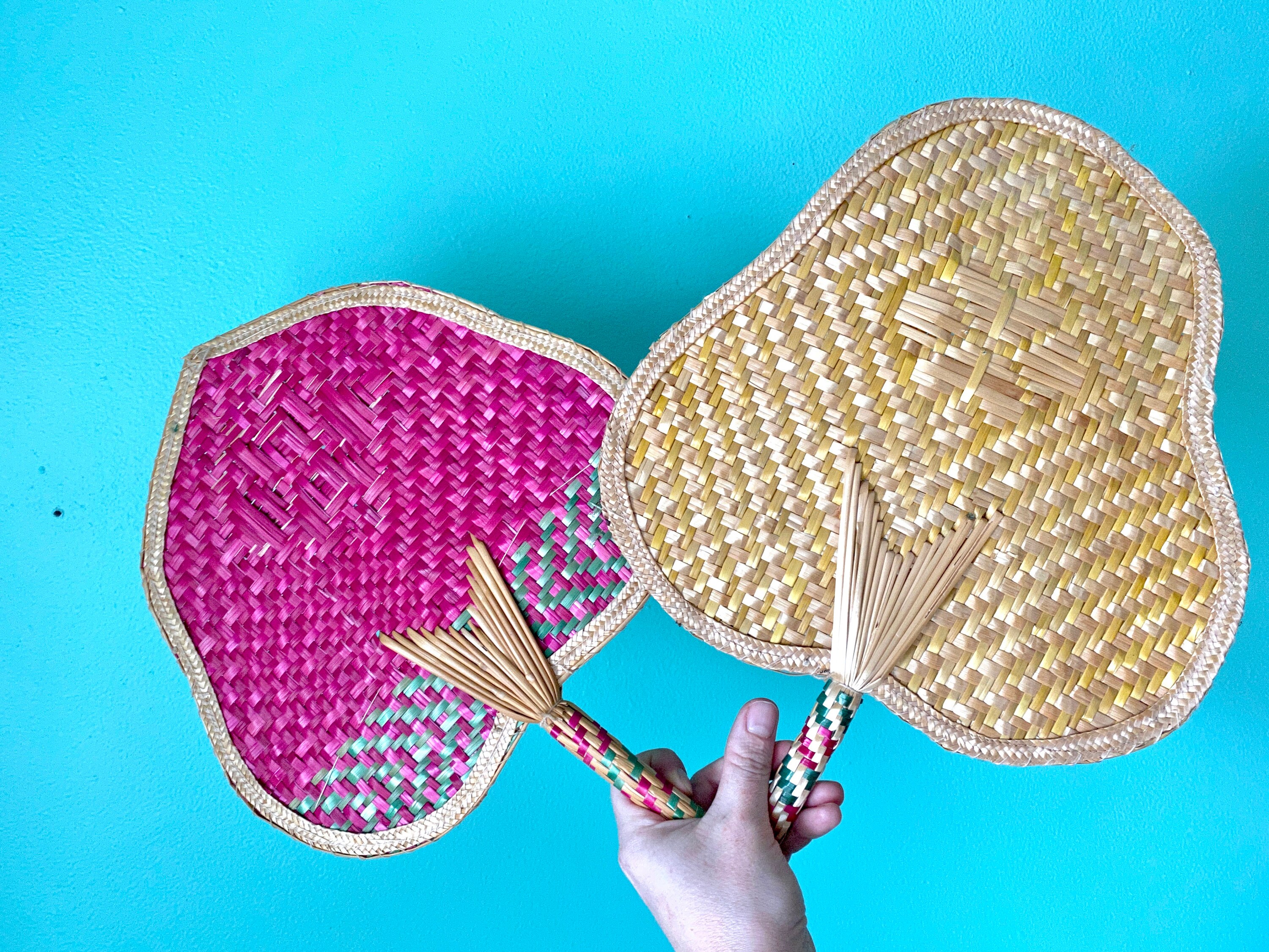 Vintage Wicker Woven Fans Set of 2 - Etsy
