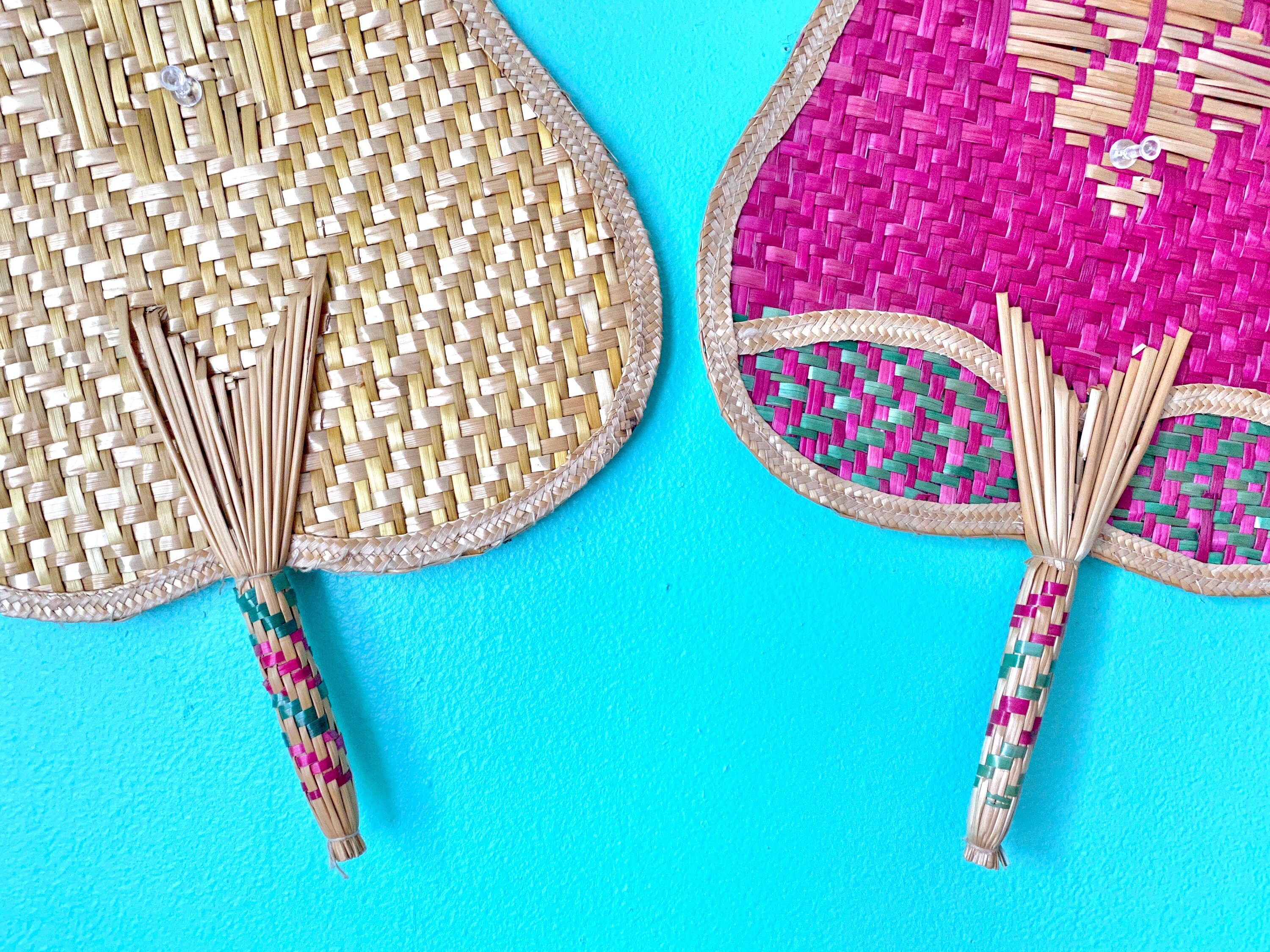 Vintage Wicker Woven Fans Set of 2 - Etsy